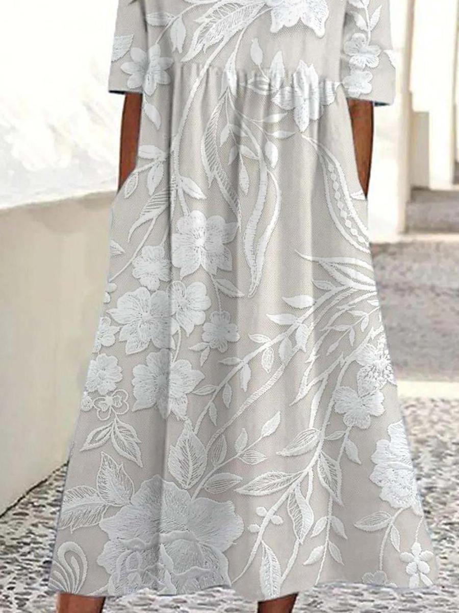 Dovie - Langärmliges Blumenkleid mit Klassischem Design und 3/4-Ärmeln