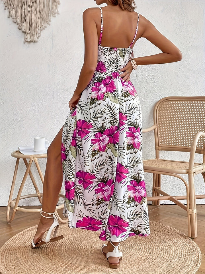 Maxi-Florales V-Ausschnitt Kleid in Ahorn