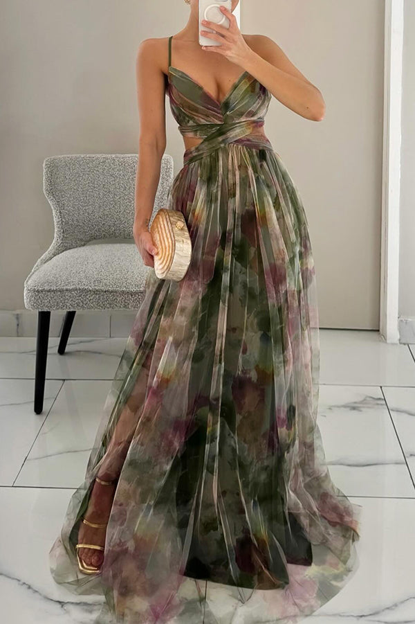 MAYLORA™ | Stilvolles Maxi-Kleid mit Aquarell-Design