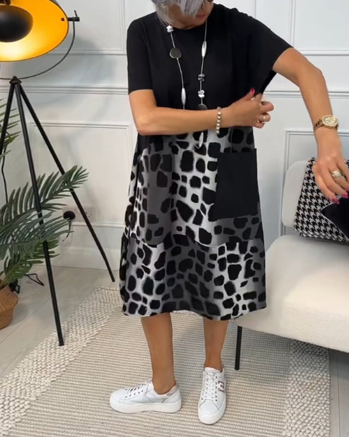 Allison - Stilvolles Midi-Kleid mit kurzen Ärmeln und Leopardenprint