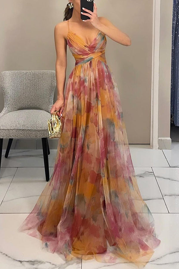 MAYLORA™ | Stilvolles Maxi-Kleid mit Aquarell-Design