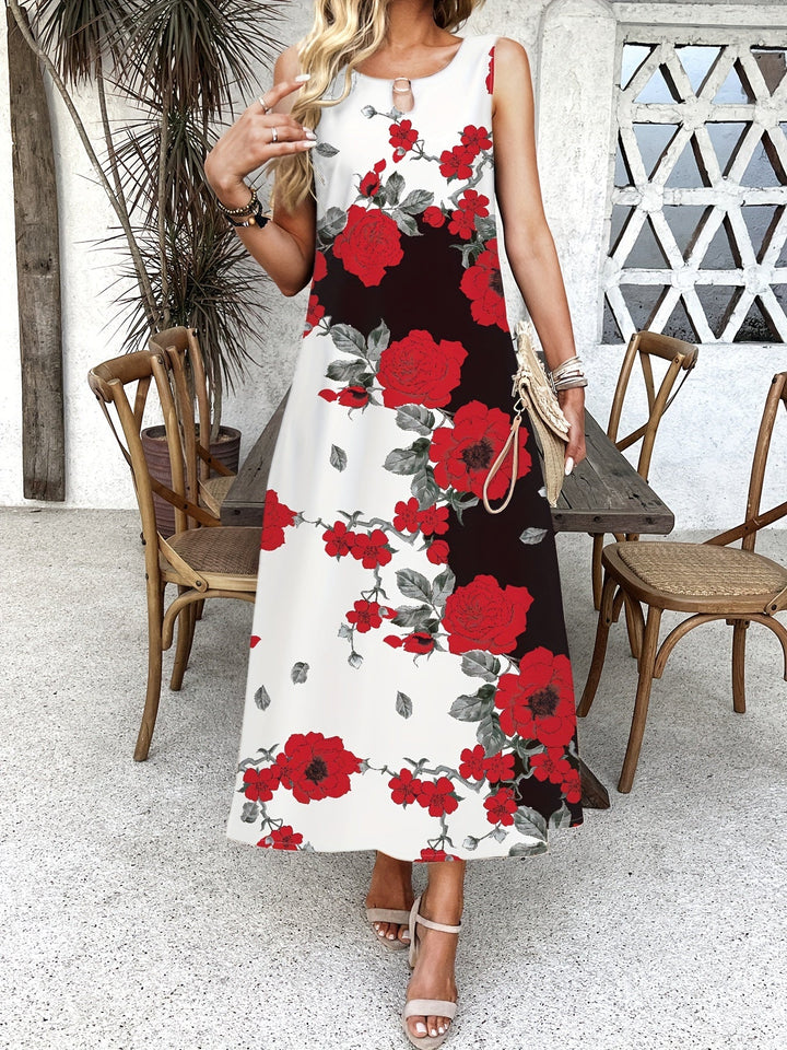 Indigo - Boho Chic Maxi Kleid mit V-Ausschnitt und Blumenmuster