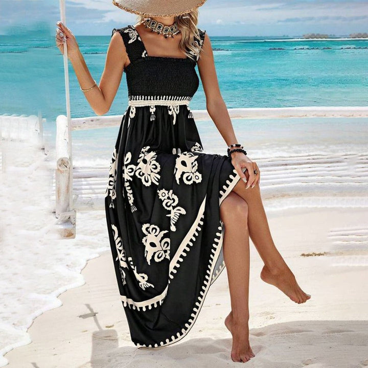 Valentina - Elegantes Bedrucktes Strandkleid mit Quadratausschnitt und Ärmellosem Design