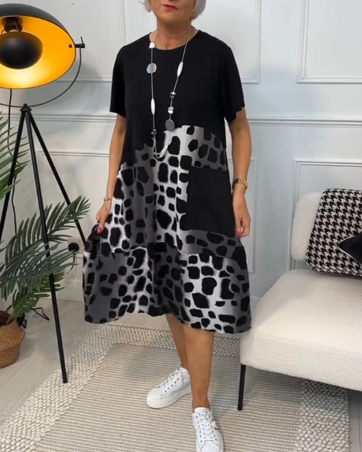 Allison - Stilvolles Midi-Kleid mit kurzen Ärmeln und Leopardenprint