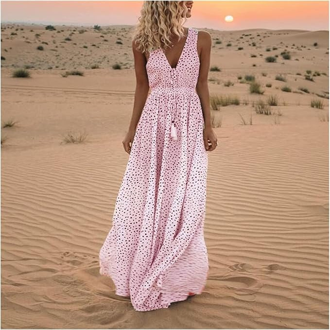 Noa - Punkte-Maxikleid mit V-Ausschnitt - Bohemian Chic