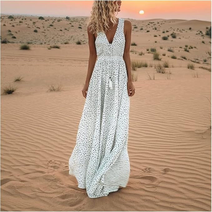 Noa - Punkte-Maxikleid mit V-Ausschnitt - Bohemian Chic