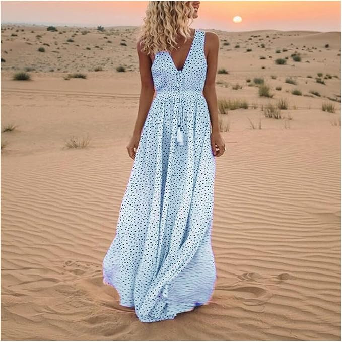 Noa - Punkte-Maxikleid mit V-Ausschnitt - Bohemian Chic