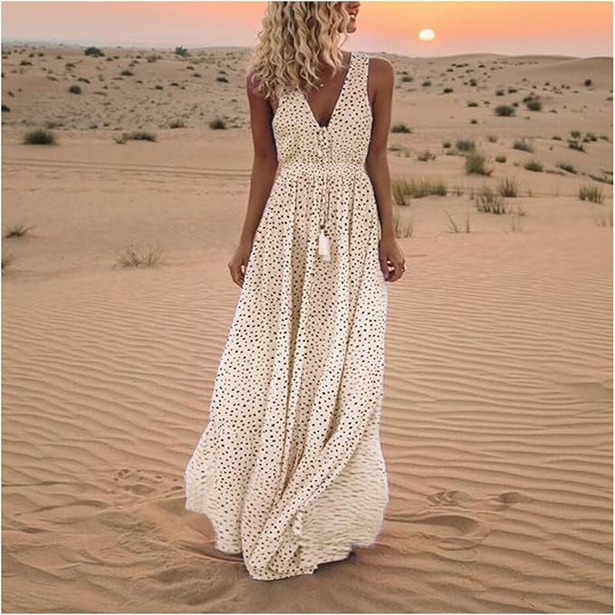 Noa - Punkte-Maxikleid mit V-Ausschnitt - Bohemian Chic