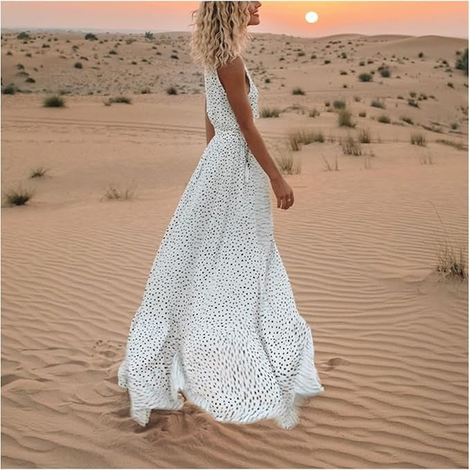 Noa - Punkte-Maxikleid mit V-Ausschnitt - Bohemian Chic