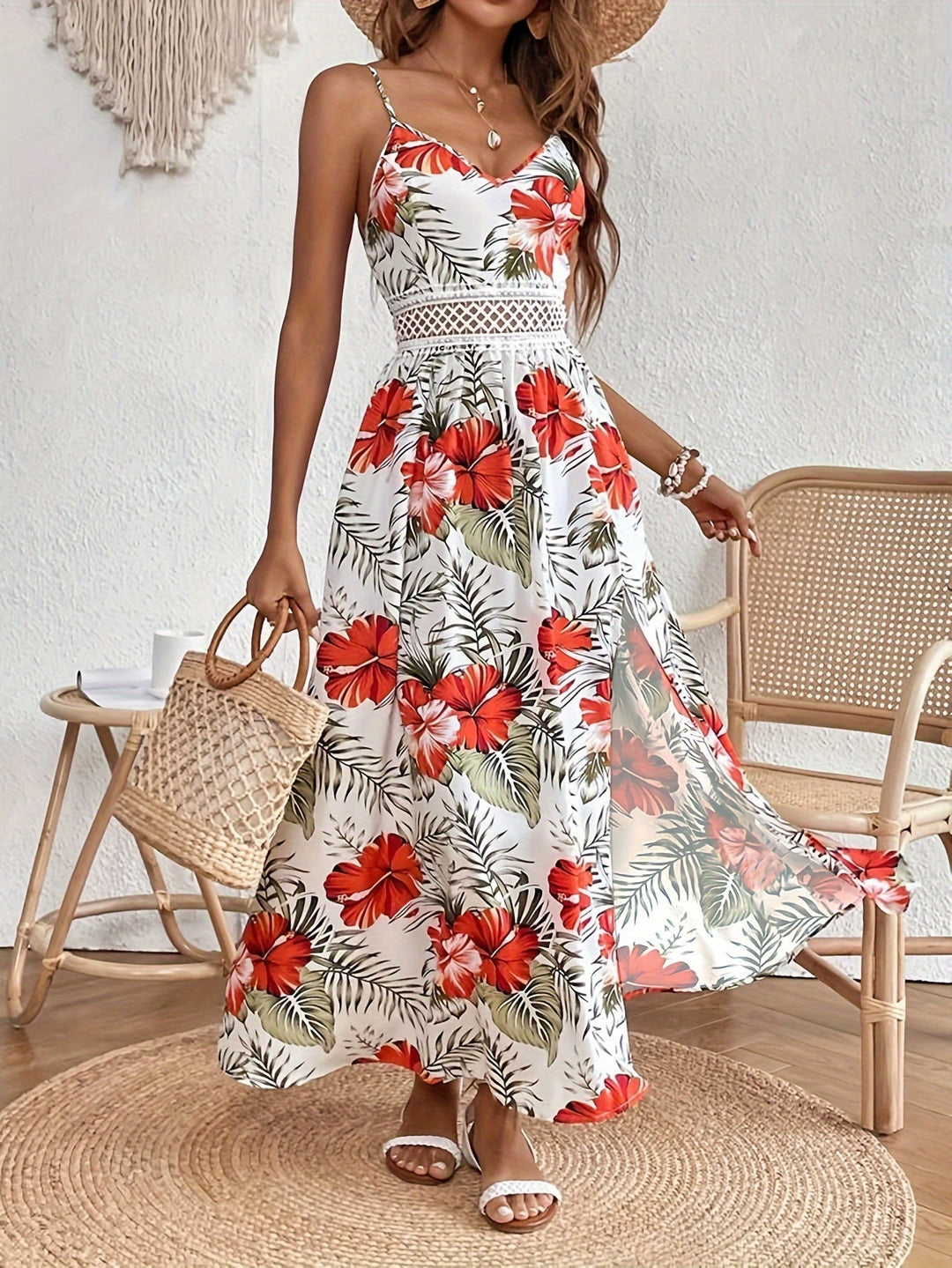 Maxi-Florales V-Ausschnitt Kleid in Ahorn