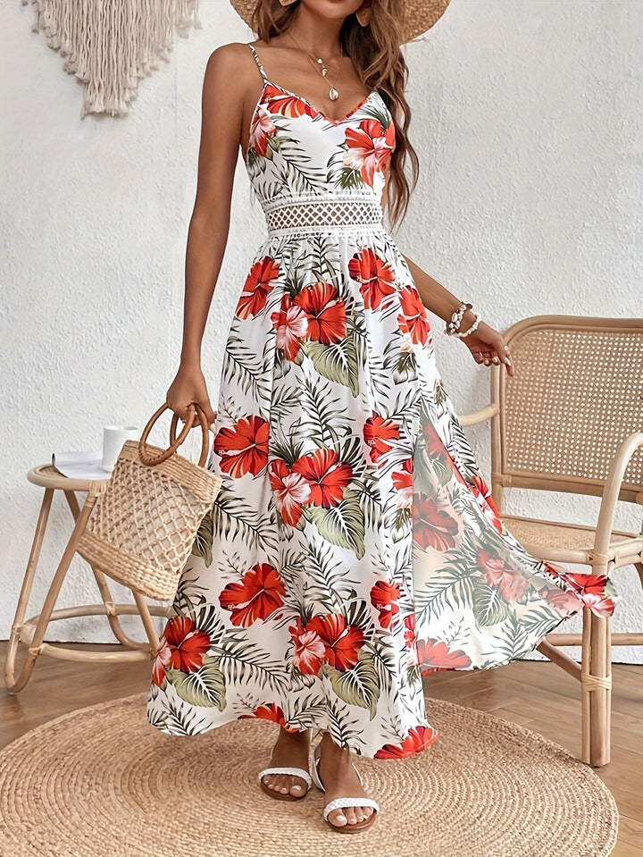 Maxi-Florales V-Ausschnitt Kleid in Ahorn
