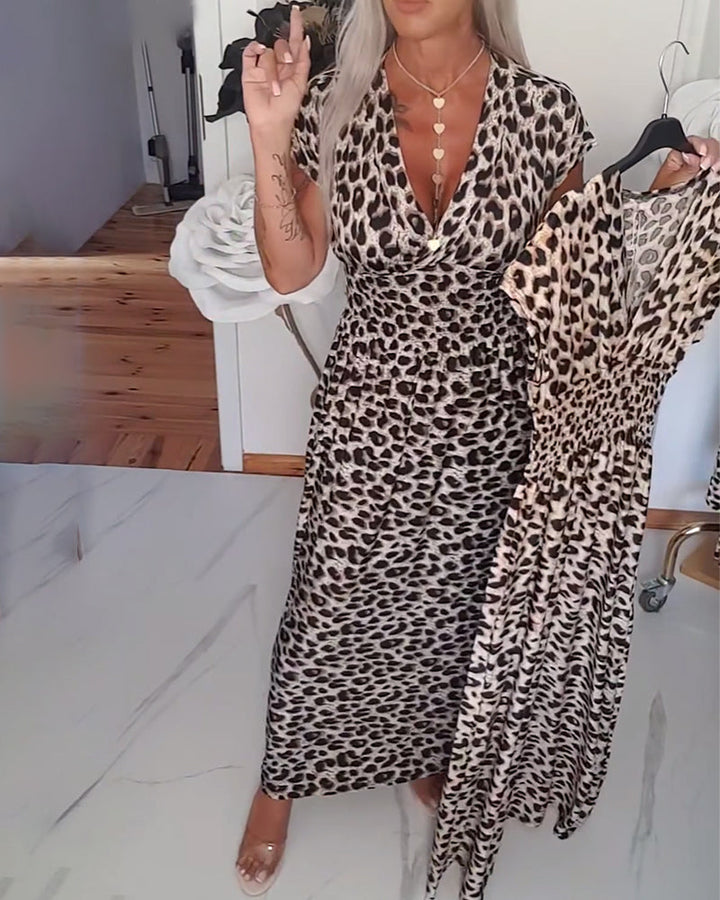 MAYLORA - Elegantes Kleid mit Leopardenmuster und V-Ausschnitt