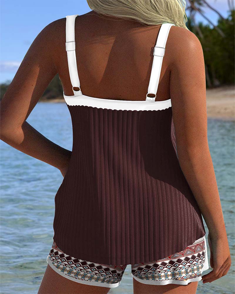 Tankini mit Rippendesign und bedruckten Strandshorts