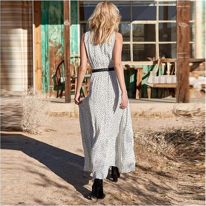 Noa - Punkte-Maxikleid mit V-Ausschnitt - Bohemian Chic
