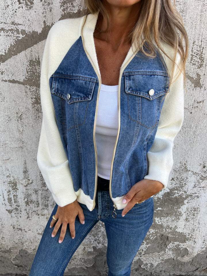 MAYLORA | Edle Hybridjacke – Denim trifft kuschelweiches Teddyfleece