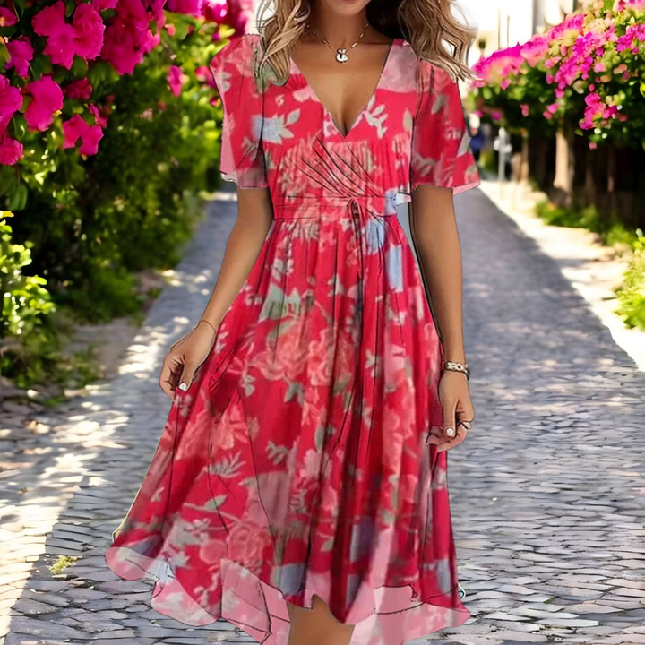 Rosalind - Luftiges Blütenmusterkleid mit tiefem V-Ausschnitt