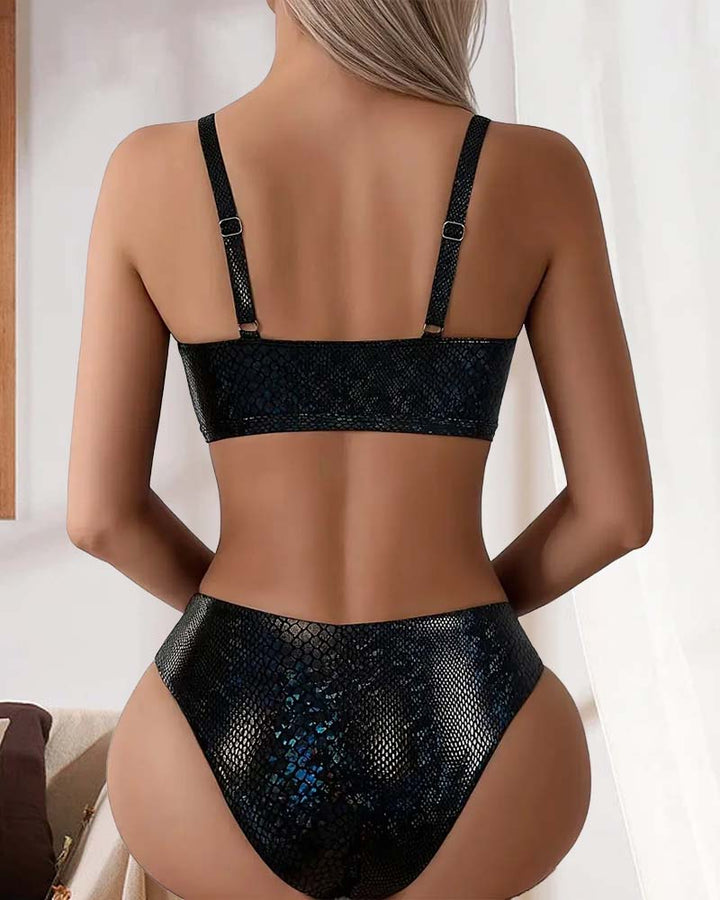 Dreieckiges Hochgeschnittenes Bikini-Oberteil mit Schlangenprint