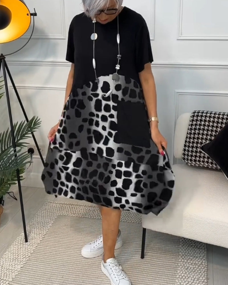 Allison - Stilvolles Midi-Kleid mit kurzen Ärmeln und Leopardenprint