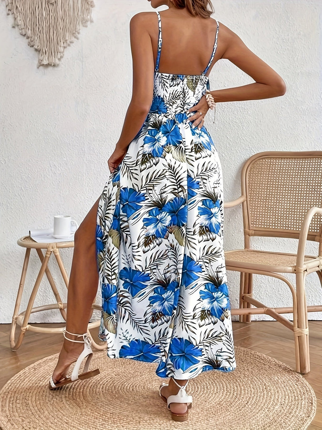 Maxi-Florales V-Ausschnitt Kleid in Ahorn