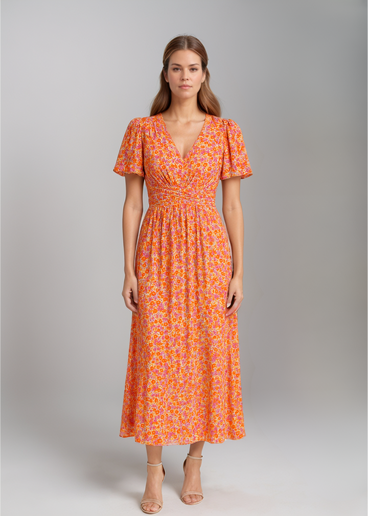 MAYLORA™ | Floral Maxi Dress with Lightweight Sleeves
