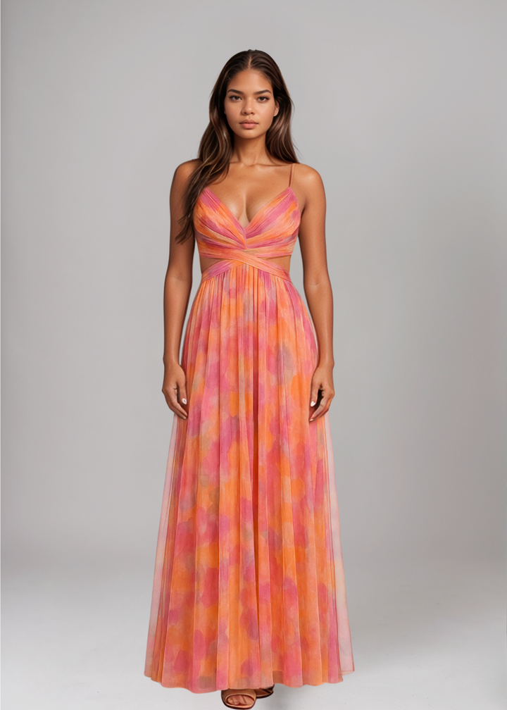 MAYLORA™ | Stilvolles Maxi-Kleid mit Aquarell-Design