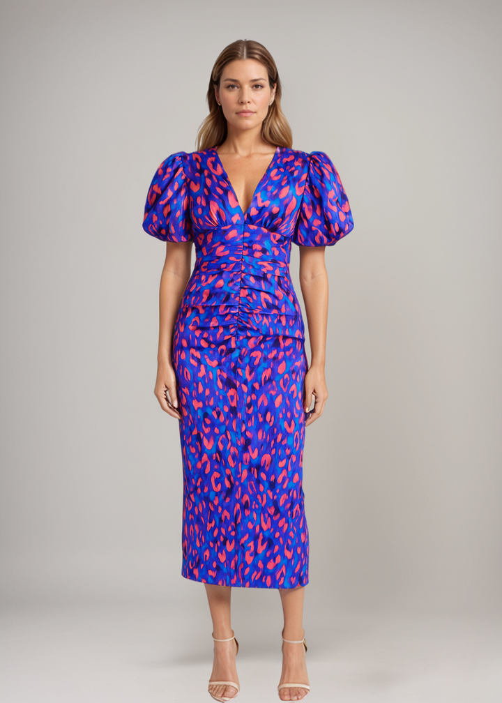MAYLORA™ | Midi-Kleid mit strukturierten Designs in lebendigen Farben