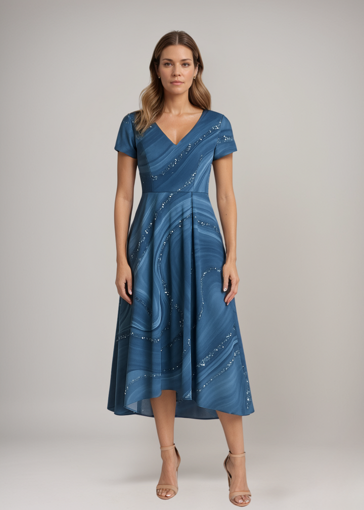 MAYLORA™ | V-Ausschnitt Midikleid mit Spiral-Design