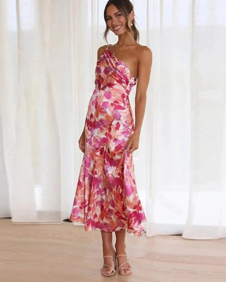 MAYLORA™ | Asymmetrisches Maxikleid mit floralem Design