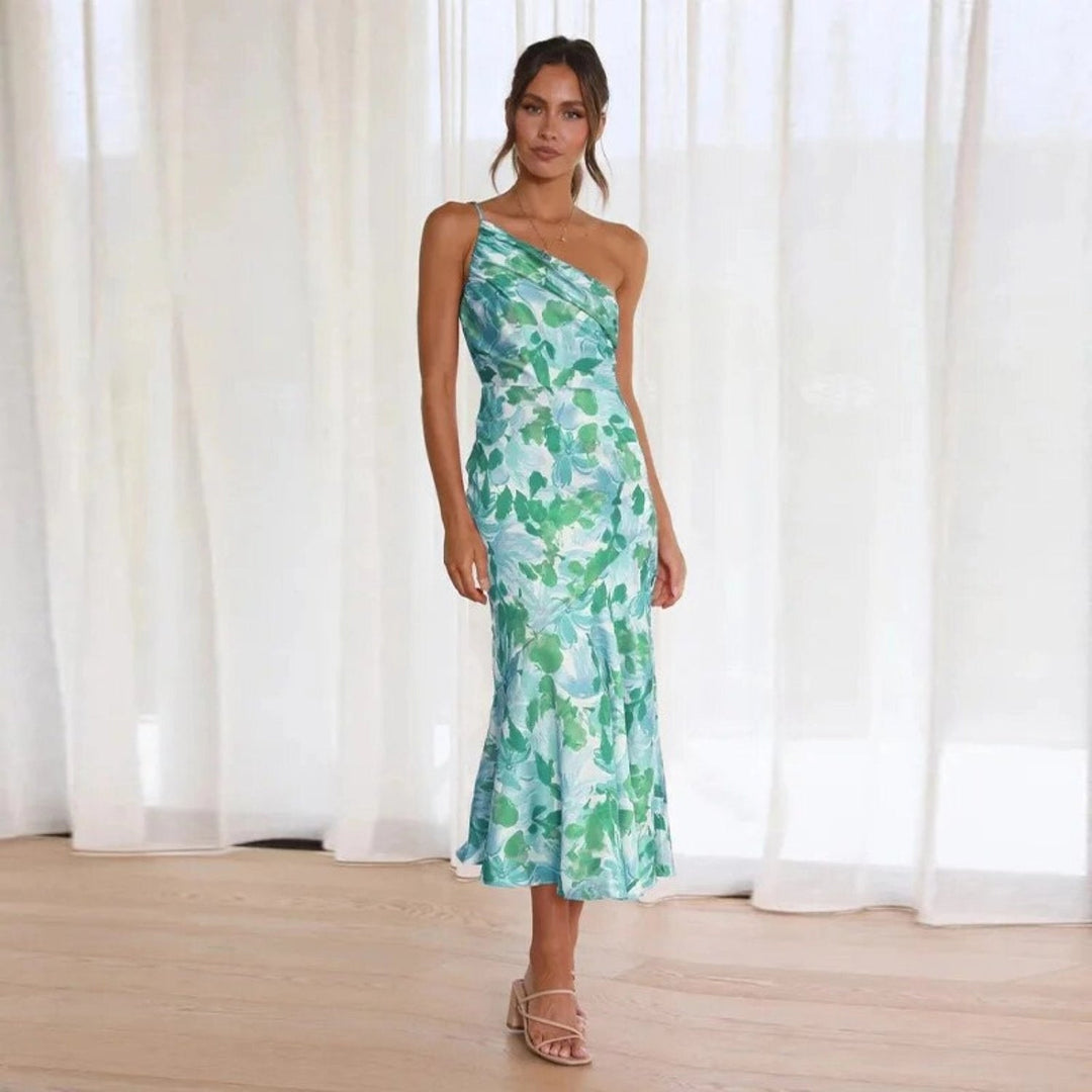MAYLORA™ | Asymmetrisches Maxikleid mit floralem Design