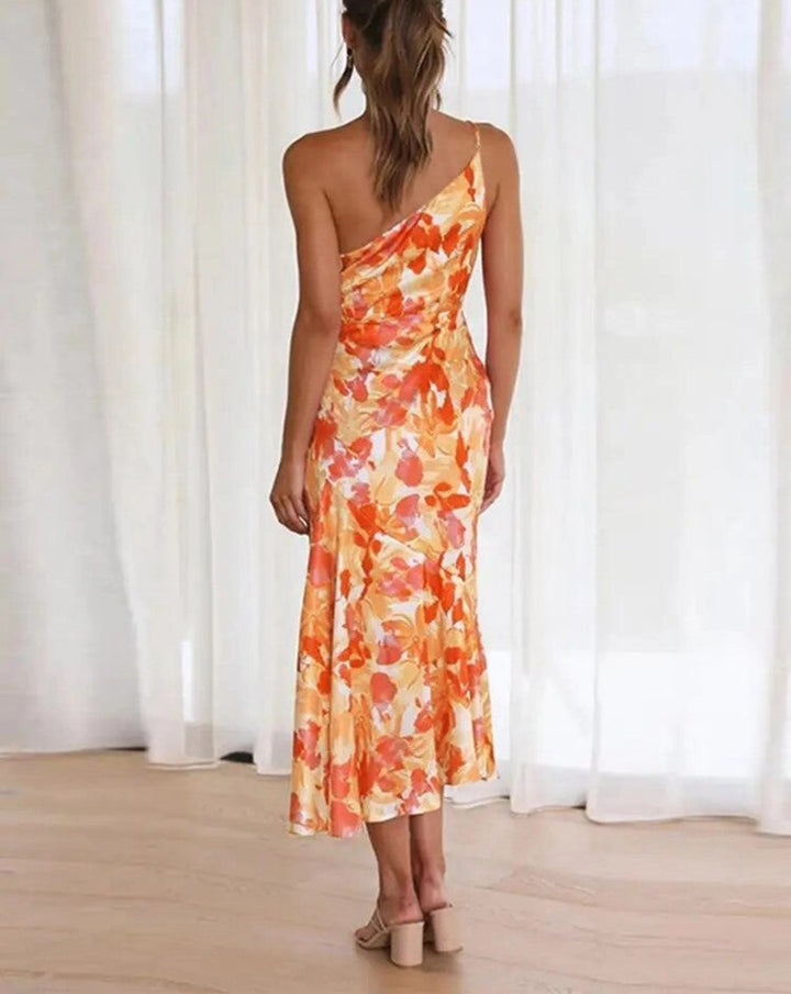 MAYLORA™ | Asymmetrisches Maxikleid mit floralem Design