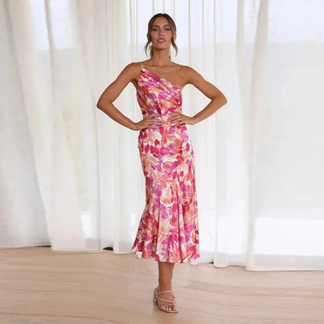 MAYLORA™ | Asymmetrisches Maxikleid mit floralem Design