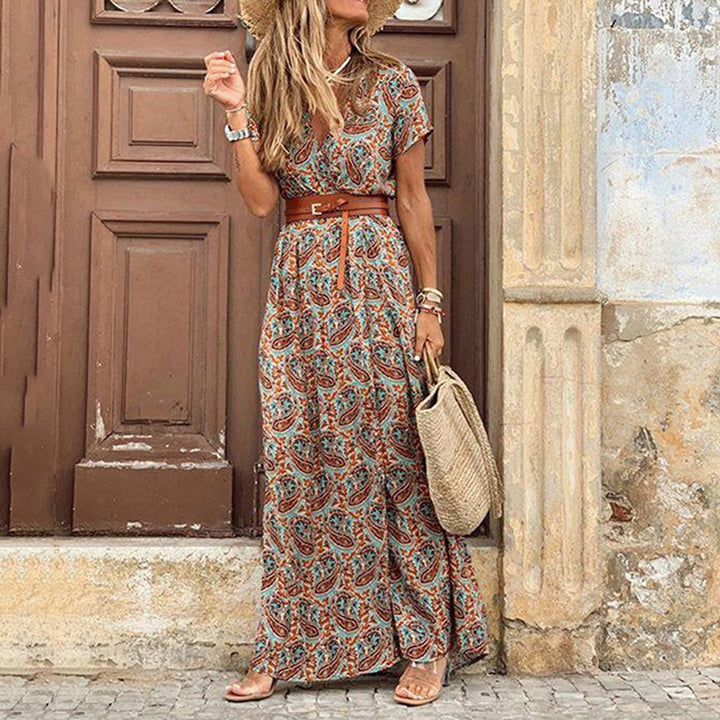 Jazzara - Midi Vintage Kleid mit V-Ausschnitt und Taillengürtel