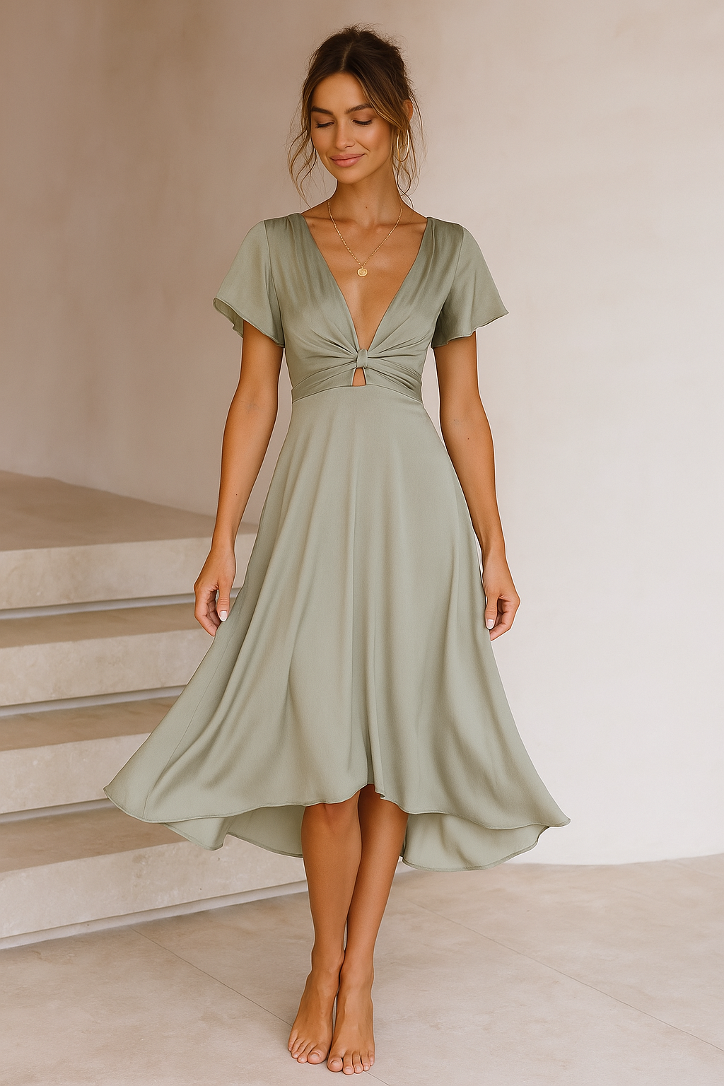 MAYLORA™ | Midi-Kleid mit stilvollem Knoten-Design