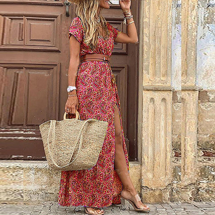 Jazzara - Midi Vintage Kleid mit V-Ausschnitt und Taillengürtel