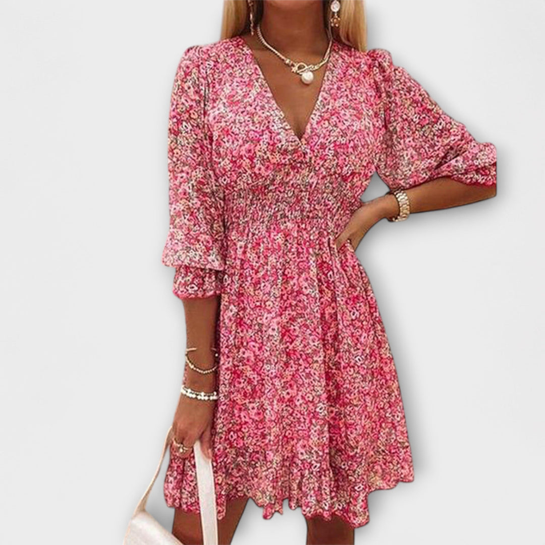 MAYLORA™ – Elegantes Kleid mit Puffärmeln & Blumenmuster