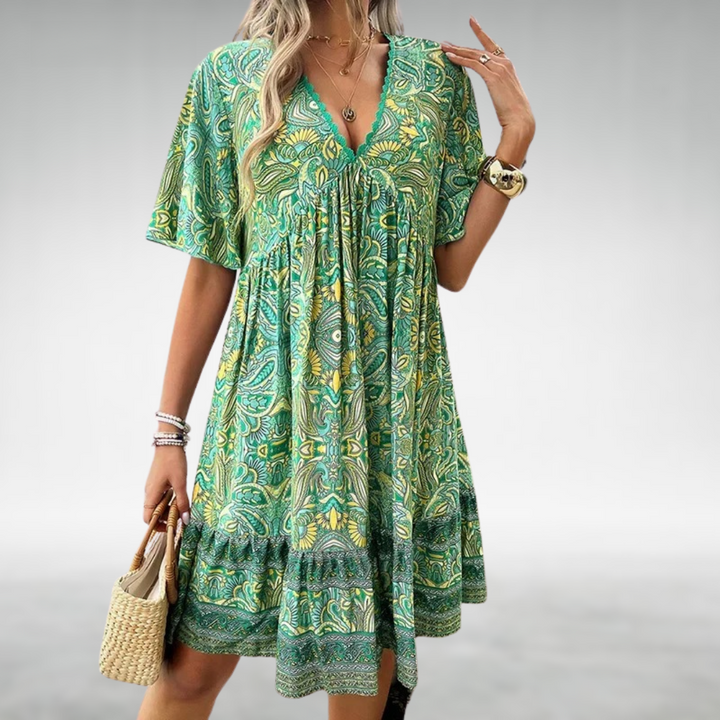 Saylor - Boho-Sommerkleid mit Paisley-Muster und V-Ausschnitt