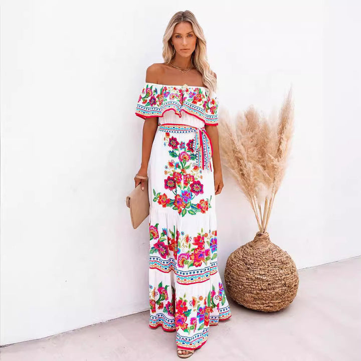 Oceana - Langes Bedrucktes Kleid mit Schnürdetails