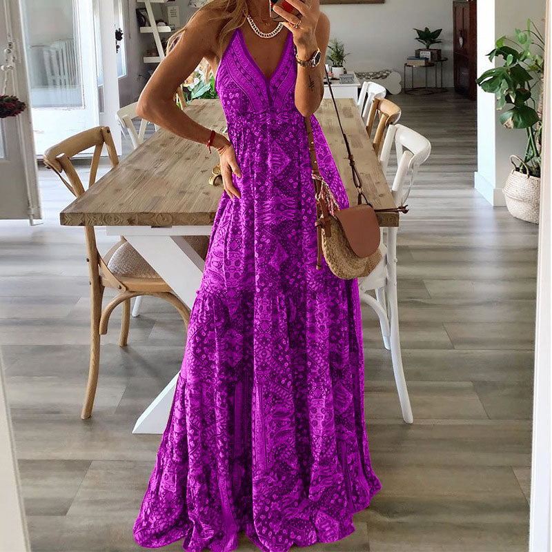 Wren - Maxi Boho Kleid mit V-Ausschnitt und schmalen Trägern