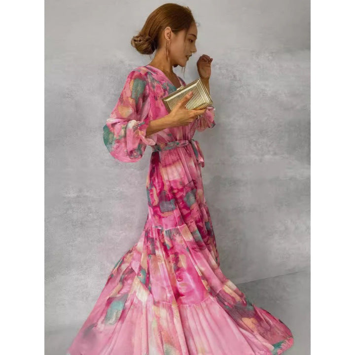 Trinity - Maxi Boho Faltenrobe mit V-Ausschnitt