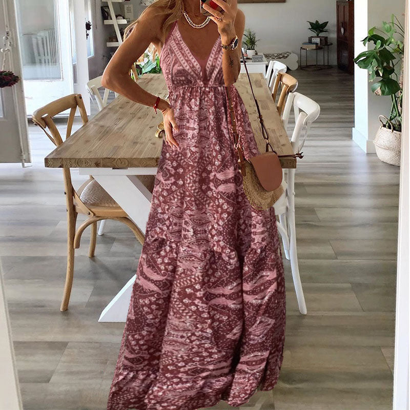 Wren - Maxi Boho Kleid mit V-Ausschnitt und schmalen Trägern