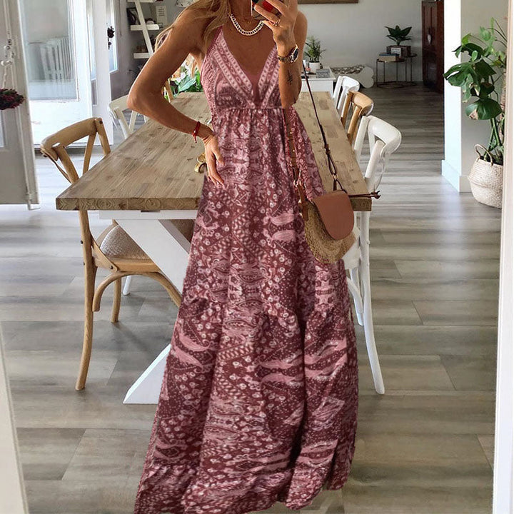 Wren - Maxi Boho Kleid mit V-Ausschnitt und schmalen Trägern