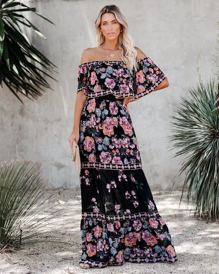 Oceana - Langes Bedrucktes Kleid mit Schnürdetails