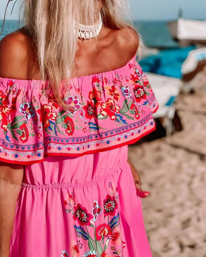 Oceana - Langes Bedrucktes Kleid mit Schnürdetails