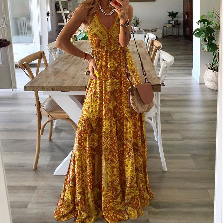 Wren - Maxi Boho Kleid mit V-Ausschnitt und schmalen Trägern