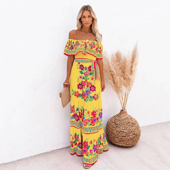 Oceana - Langes Bedrucktes Kleid mit Schnürdetails