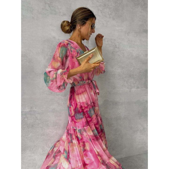 Trinity - Maxi Boho Faltenrobe mit V-Ausschnitt