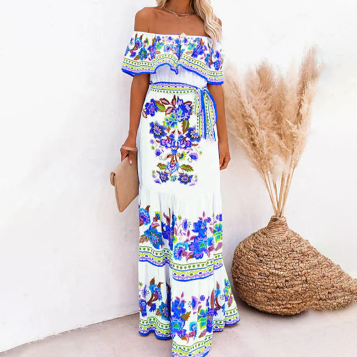 Oceana - Langes Bedrucktes Kleid mit Schnürdetails