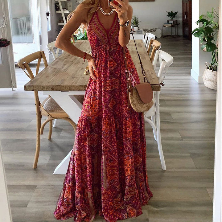 Wren - Maxi Boho Kleid mit V-Ausschnitt und schmalen Trägern