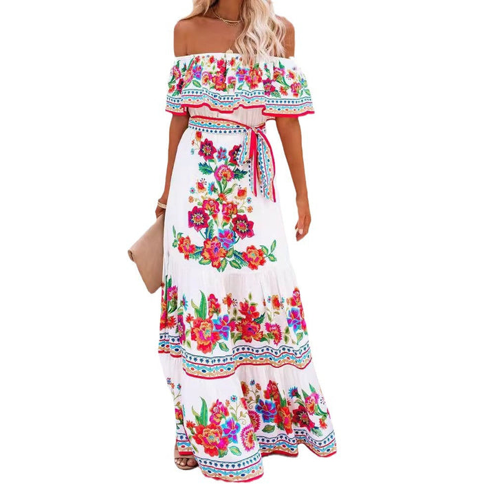 Oceana - Langes Bedrucktes Kleid mit Schnürdetails