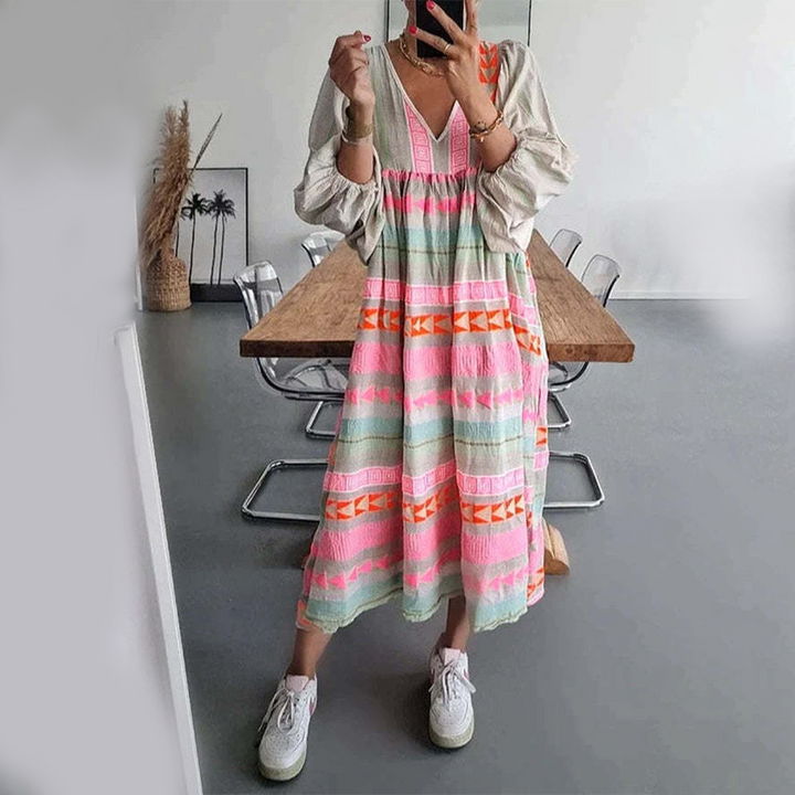 Ziggy - Maxikleid mit Puffärmeln und nostalgischem V-Ausschnitt